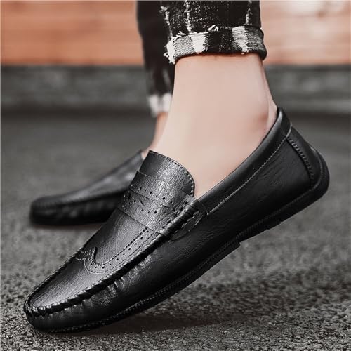 Mens Loafers Round Toe PU Leather Flat Heel Lightweight Anti-Slip Breathable Party Wedding Loafers4