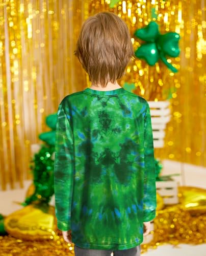 Image of Unisex Kids St. Patrick's Tie Dye Irish Clover Long Sleeve Shirt Shamrock Green Sweatshirt 6-14 Years