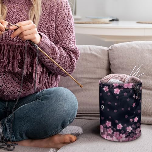 Image of Sellikakes Axolotl Cherry Blossom Yarn Bag Crochet Storage Organizer, Knitting Storage Bag Portable Yarn Holder Crocheting Organizer Store Skein Ball Needles,Sewing Accessories Supplies