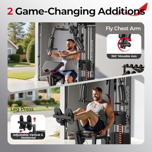 Image of Sportsroyals Home Gym, Multifunctional Gym Equipment, Workout Equipment with 150LBS Weight Stack, for Leg Press, LAT Pull Down, Chest Presses