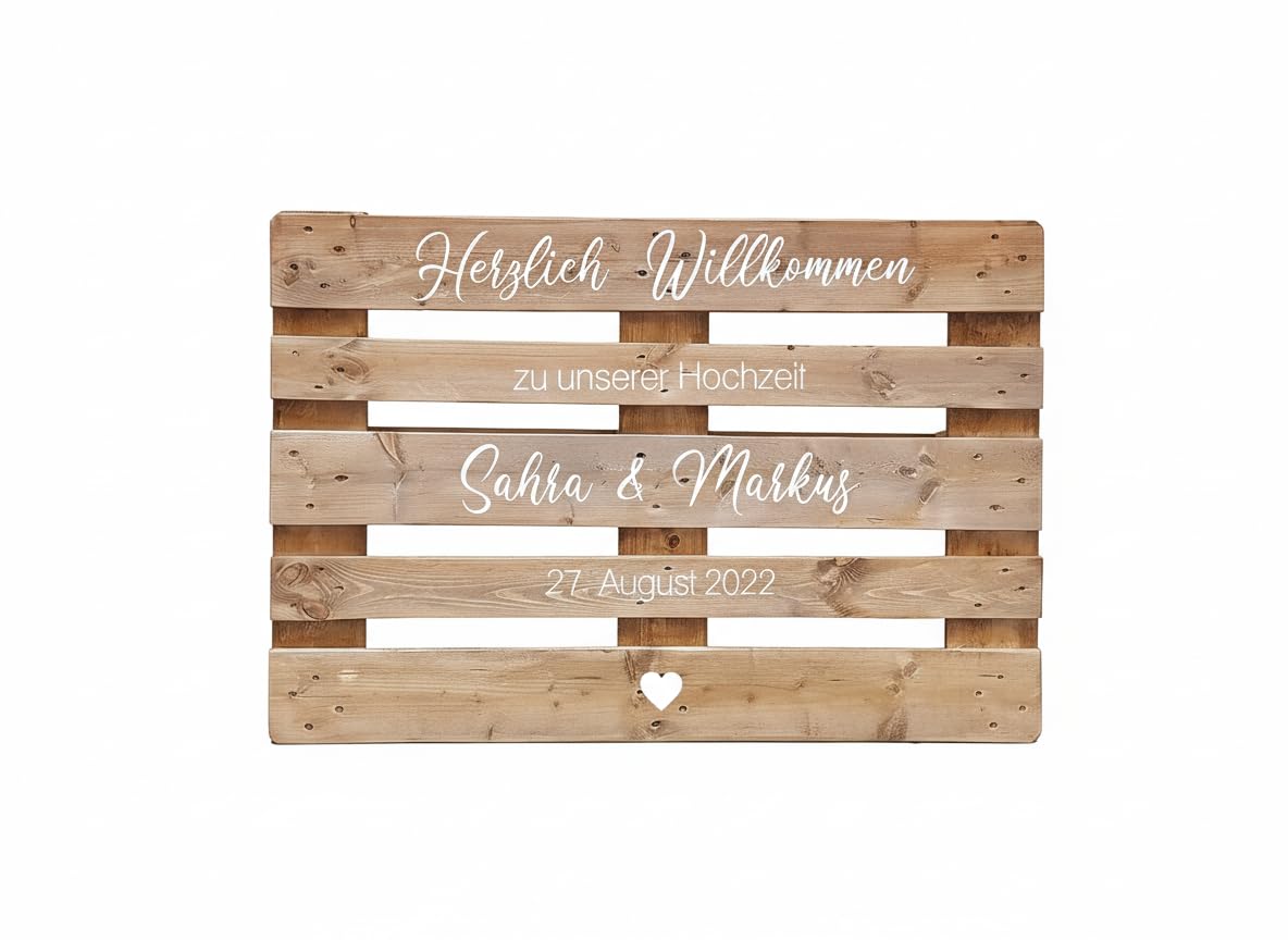 Palettenaufkleber personalisiert - Willkommen Schriftzug - Aufkleber Hochzeit 6 Designs | Hochzeitsaufkleber | Willkommensschild Hochzeit | Euro-Palette