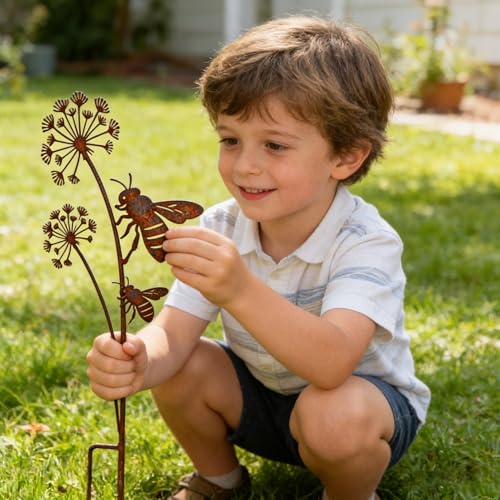 Estacas decorativas para jardín de metal rústico en pack para senderos y césped exterior 3