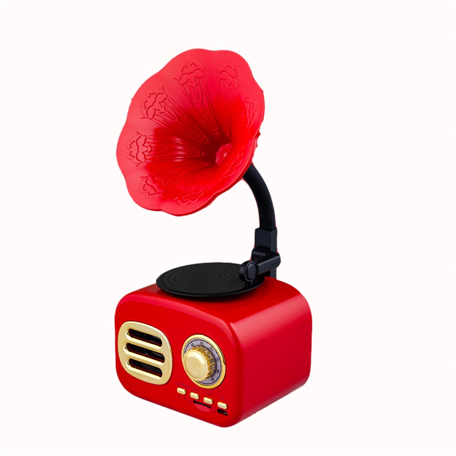 Altoparlante Bluetooth Retrò A Forma Di Grammofono, Mini Fonografo Portatile 5W, Batteria 1200mAh, Colore Rosso, Per Casa E Viaggi - 2