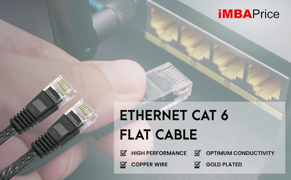 Cable Ethernet plano Cat 6 de 15 pies negro miniatura 6
