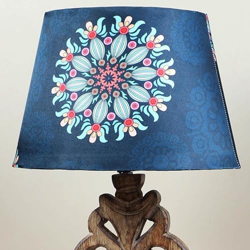 Image of tu casa Mangowood Rustic Brown French Table Lamp for Home Decoration, Bedroom, Living Room, Lounge, Office, Festival Gifting, Study Table (French Floral Print with Satin Shade) H - 21 inch / No Blub