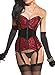 Produktbild KUOSE Damen Burleske Body Shaper Mieder Vollbrust Corsage Top mit Strapshalter, Farbe Rot/Schwarz, Size 4XL