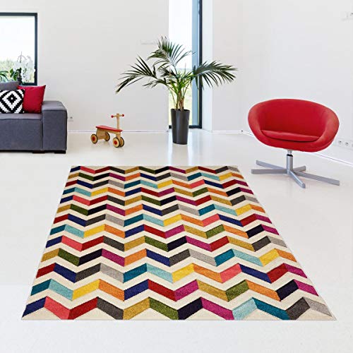 Tapis Salon 40x60 cm Rectangulaire Chevron BOUTIK Multicolore Entrée adapté au Chauffage par Le Sol