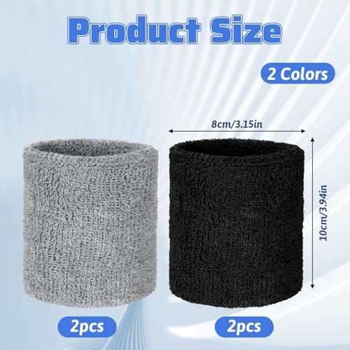 4 Pieces Wrist Sweatbands Sports Wristbands for Men Women, Absorbent Wrist Sweatbands Breathable Sweat Bands for Tennis, Basketball, Running, Gym, Working Out?Black, Gray?