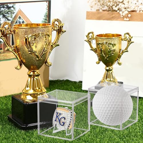 Image of 2 Pack Championship Ring Display Case Clear Acrylic Ring Case Display Box for Sports Baseball Softball Football Basketball Single Ring Coin Holder Stand, 2.16 Inch