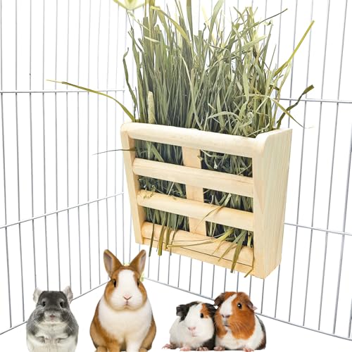 Bunny Hay Rack Guinea Pig Hay Feeder Chinchilla Hay Holder Rabbit Food Dispenser Natural Wooden Hamster Rabbit Cage Accessories