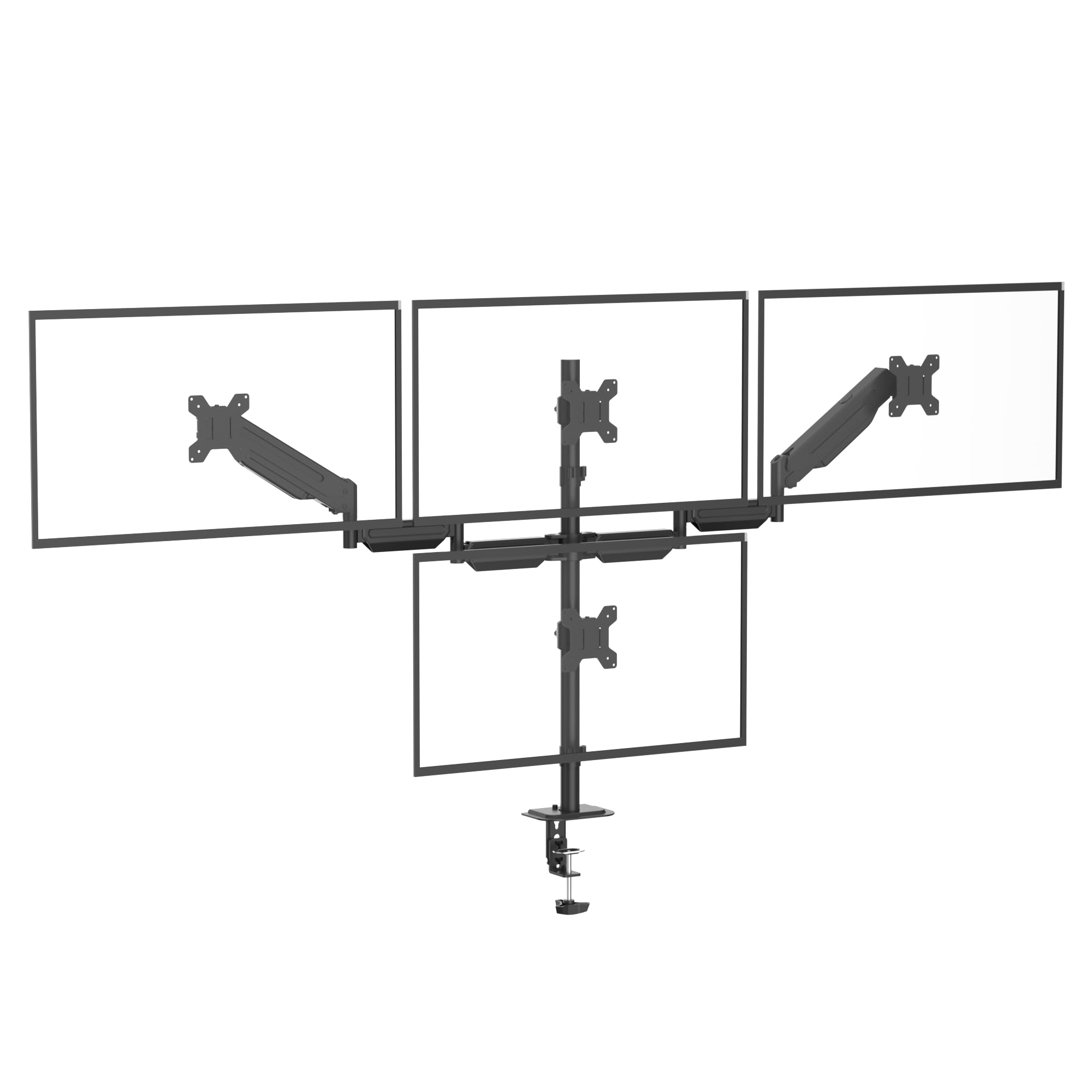 Pholiten Supporto per 4 Monitor, Schermi fino a 32 Pollici, VESA 75×75/100×100 mm, Braccio con Molla a Gas, Montaggio a Morsetto e a Foro, Nero