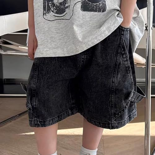 Short denim garçon style cargo en toile légère et coupe cinq points - 3
