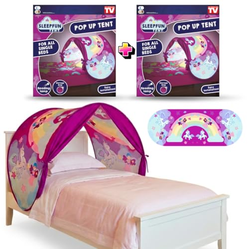 STARLYF Sleepfun Tent - Cortina de cama para niños Pop-Up, refugio mágico antioscuridad con luz de lectura incluida, fácil montaje, ideal para dormitorio (rosa, 2 Fairy Dream)