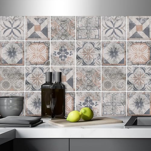 AREDE 32 x Feuilles Mural Stickers Carrelage 2D Imperméables Carreau de Ciment Adhesif, Autocollants Carreaux Dosseret pour Cuisine, Salle de Bain la Décoration à la...