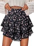 onlypuff Flowy Shorts for Women Ruffle Skorts Cute Mini Skirts Country Concert Outfits Coastal Cowgirl Coachella Outfits Tennis Skort Black Flower M