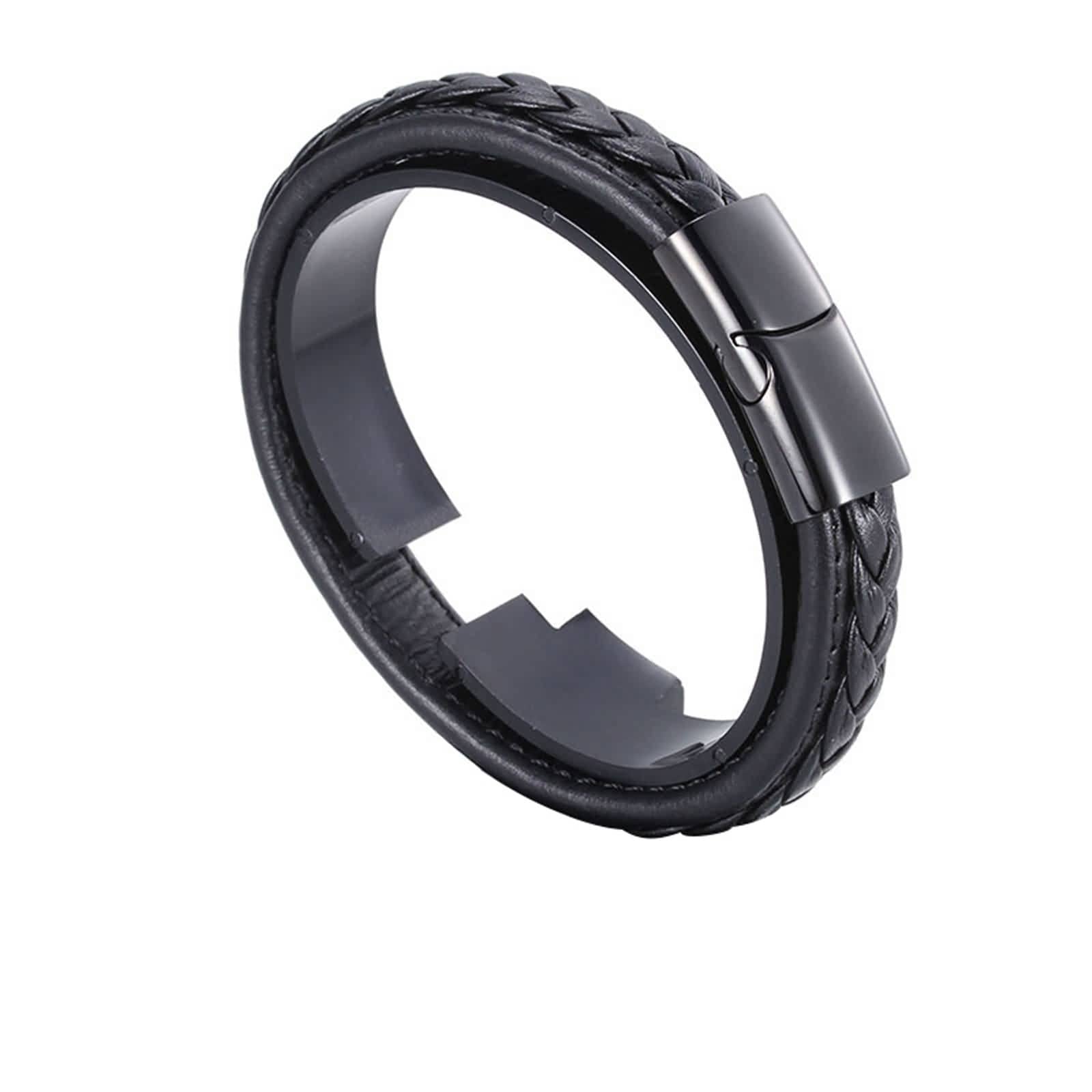 Pulsera de acero inoxidable, pulsera de cuero para hombre, hebilla magnética, tejido para mujer