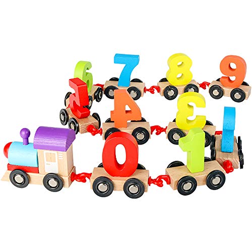 FZ FUTURE Holzeisenbahn mit Zahlen 0-9 Lernspielzeug für Kinder, Kinder Kleinkind Jungen und Mädchen Spielzeug-Zug-Sets… – Bild 3