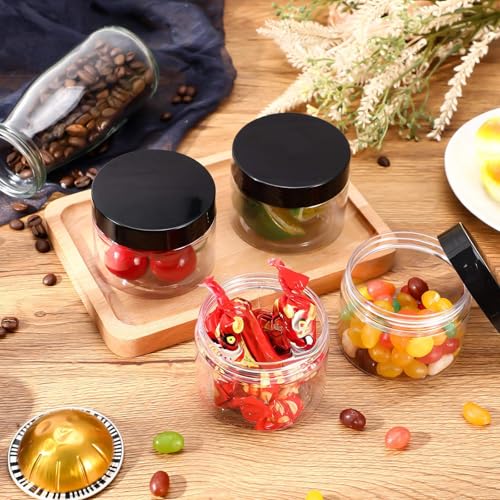 Image of Patelai 4 Pcs Plastic Jars Wide Mouth with Lids,6 Ounce,Black | Travel Size for Creams Oils, Clear Round Storage Cosmetics Containers, Leak Proof Screw on Lids for Makeup Beauty DIY