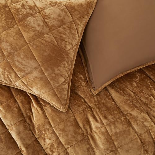 Image of Wonderful Luxury Velvet Caramel Quilt Set King, Diamond Stitch Pattern Bedding,Lightweight Ultra-Soft Skin-Friendly,All-Season,Versatile as Comforter /Bedspread for Adults Teens Kids Bedroom,106 inchx94 inch