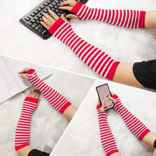 Image of Women's Long Knitted Fingerless Gloves Thumbhole Stretch Arm Warmers | Stretchy soft knitted arm warmers for women, comfortable thumbhole design, ideal daily winter hand sleeve accessories