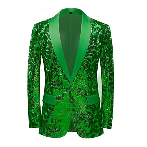 Men's Slim Fit Shiny Sequins Tuxedo Blazer One Button Suit Jacket for Dinner Prom Party Wedding