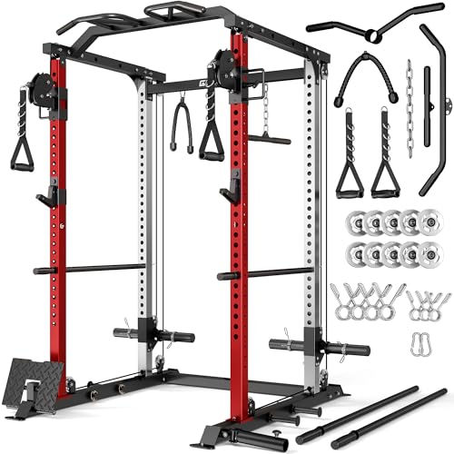 Image of DP01 Power Cage, 2000LBS Squat Rack with Cable Crossover and Dual Independent Pulley System, Full Cage for Full Body Training, Power Rack with More Training Attachments for Home Gym