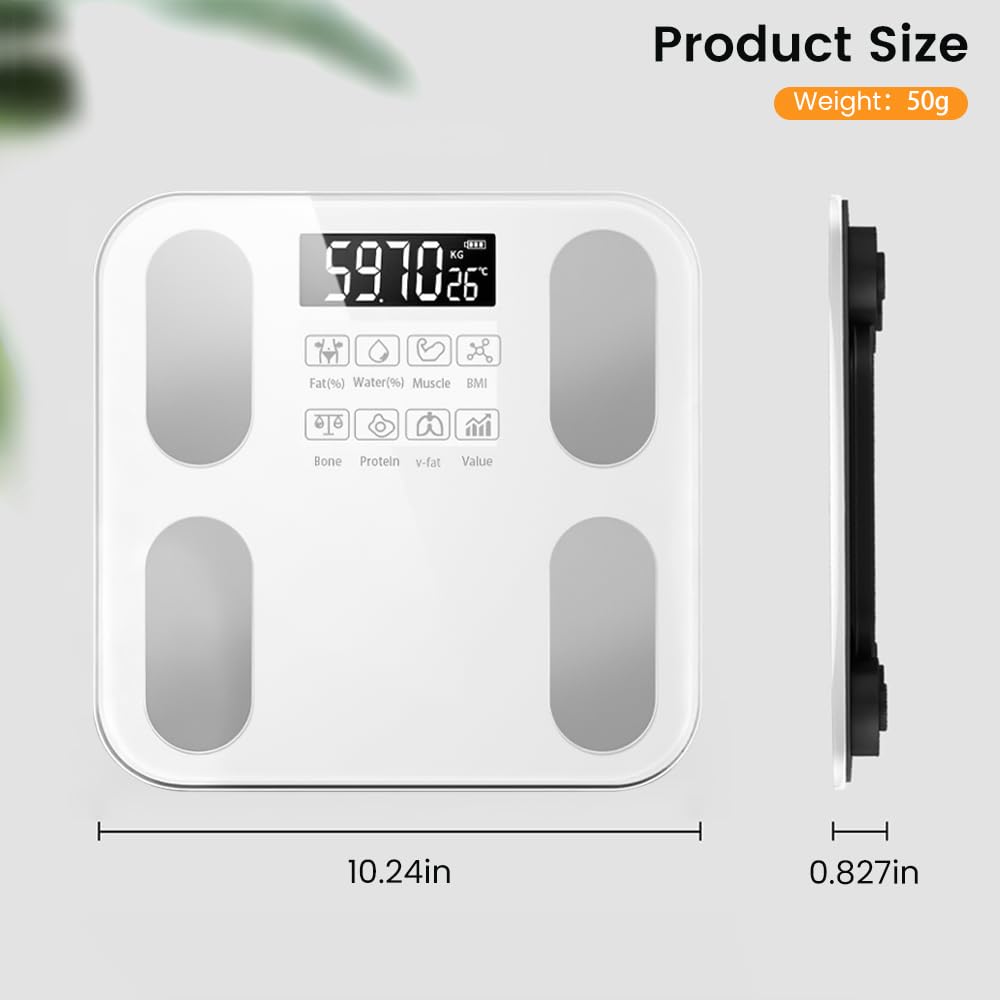 Báscula digital inteligente para peso corporal, báscula de peso, incluyendo IMC, grasa corporal, masa muscular, baterías incluidas (blanco)
