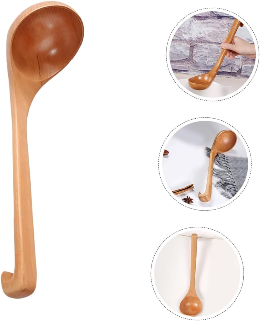 Large Wooden Soup Ladle Long Handle Serving Spoon for Kitchen