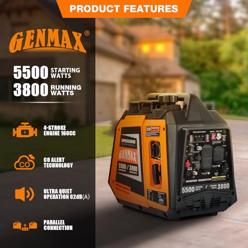 Image of GENMAX 5500W Portable Hybrid Inverter Generator 2026,3800W Rated / 5500W Peak, Hybrid Boost Technology, CO Sensor, EPA Certified, Ultra-Quiet for RV Camping&Home Backup Emergency Power(GM5500iHD)