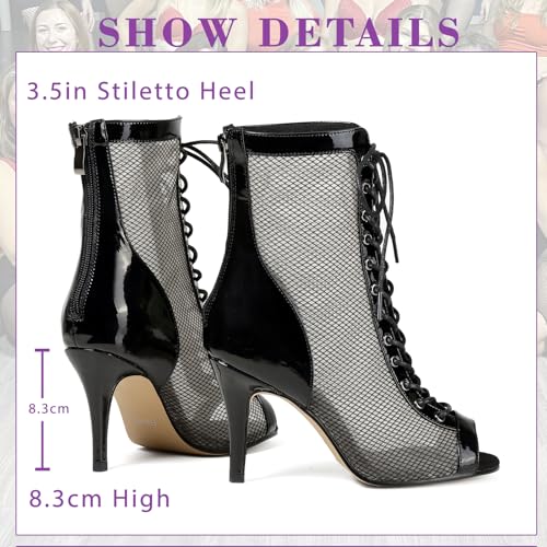 Professional Dancing Heels for Women's, Lace-Up Mesh Jazz Shoes,Zipper Peep Toe Booties,Pole Dance Boots4