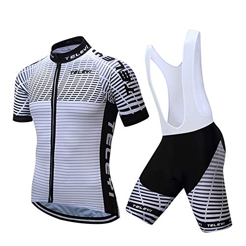 Shenshan Men's Summer Short Sleeve Cycling Set MTB Bike Clothing Bicycle Jerseys Bib Shorts Suit Grey White 4XL
