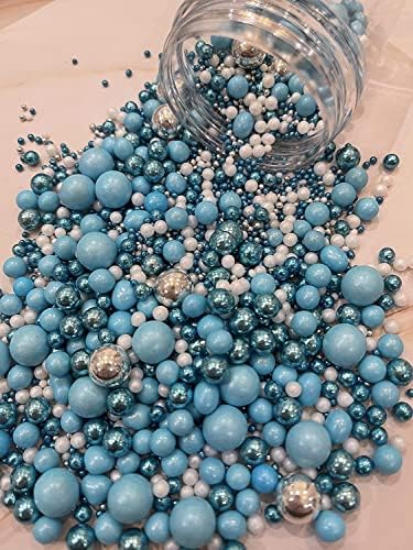 Metallic / Shimmer Balls Edible Cupcake Cake Topper Sprinkles (35g Pouch) (Blue Metallic Mix)