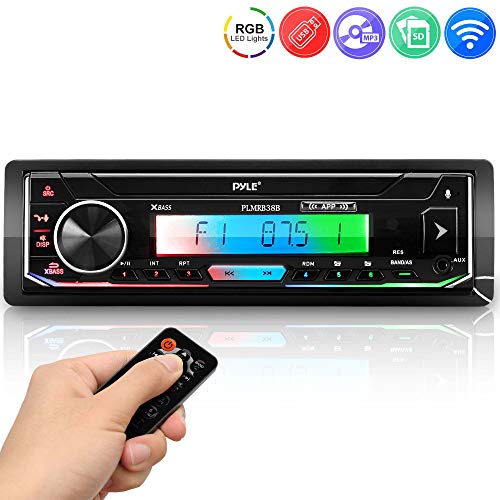 Pyle Bluetooth Marine Receiver Stereo -300W Single Din Boat Marine Head Unit Amplifier System W/ Digital Lcd, Mic, Hands-Free Calling, Aux, Mp3, Usb/Sd, Am/Fm Radio, Remote Control- Plmrb38B.5 (Black) #TOP1