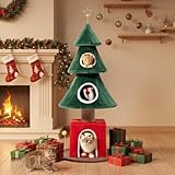 60" Christmas Cat Tree with 3 Cat Houses, Cat Furniture with Interactive Toy for Christmas Decoration (Large)