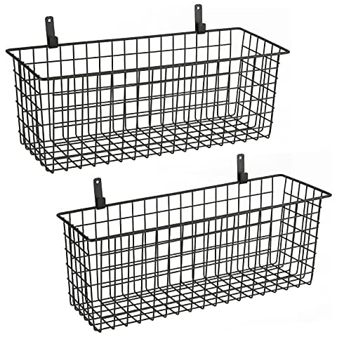 KINLINK [Extra Large Durable Wire Baskets for Storage, Hanging Wall Mount Baskets for Kitchen, Bathroom, Closets, Countertop - 2 Pack, Black Cover