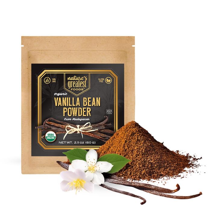 Nature's Greatest Organic Madagascar Ground Vanilla Bean Powder - Pure, All-Natural, Gluten-Free, Kosher & Organic Certified, Premium Quality for