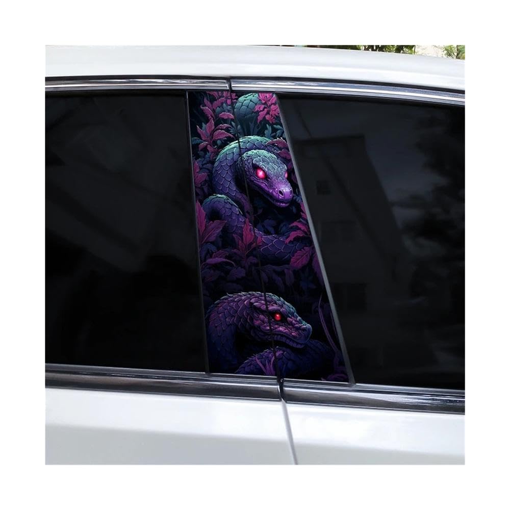 Bertdcx Type A 2Pcs Rose Snake Car Sticker B Pillar Vinyl Door Post Waterproof Auto Parts(Type A)