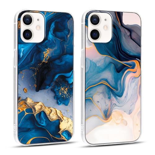 Foonary 2 Pezzi Cover per iPhone 12/iPhone 12 Pro 6,1' Custodia per Telefono in Trasparente con Aesthetic Marmo Disegni TPU Custodia Silicone per Donne Protettiva Case per iPhone 12 Pro,02