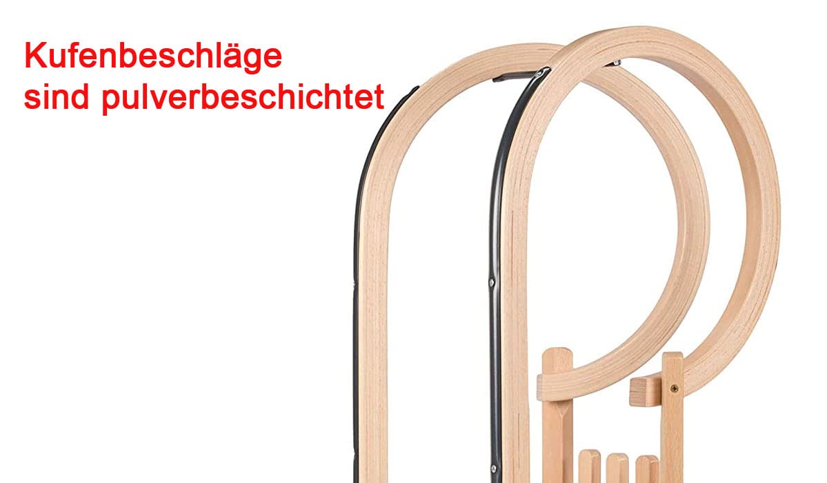 Holzschlitten 110cm Schneeschlitten Schlitten Davoser Schlitten Hörnerschlitten (Hörnerschlitten mit Zugseil)