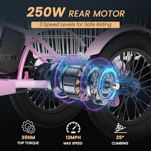 MOONCOOL 16″×3″ Youth Electric Trike, 250W Fat-Tire 3-Wheel