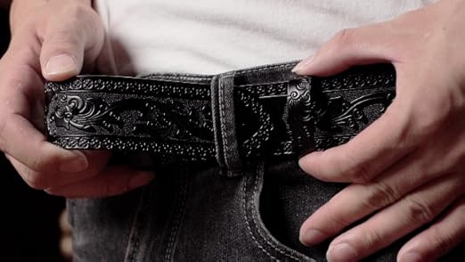 Photect Western Leather Buckle Belts Cowboy Longhorn Bull Buckle