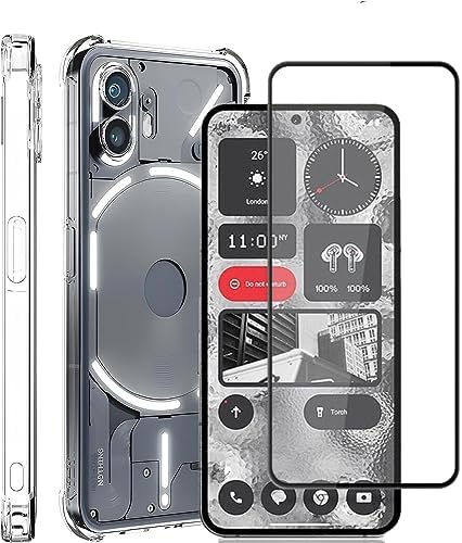2IN1 Case for Nothing Phone (2), Cover with Tempered Glass Screen Protector Soft Slim Cover Transparent Flexible TPU Back Bumper Reinforced Corners Cover for Nothing Phone 2 5G (Case WITH Screen Film)