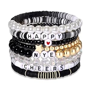 FAERLIIRY New Year Bracelets for Women Beaded Stretch Bracelets Clay Beaded Bracelets Stackable Bracelets Preppy 2024 Happy New Year Party Jewelry Gift