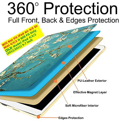 Image of DuraSafe Cases for iPad 2nd 2011 3rd 4th Gen 2012-9.7 Inch [iPad 4 iPad 3 iPad 2 Old Model ] A1458 A1416 A1395 MC705HN /A MD328HN /A Ultra Printed Smart PU Leather Flip Folio Book Cover - Blossom