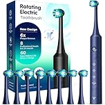 Rotating Electric Toothbrush for Adults, 8 Brush Heads & Fast Charging, 60-Day Long-Lasting Battery, 4 Modes, IPX7 Waterproof, 2-Minute Smart Timer for Professional Clean (Blue)