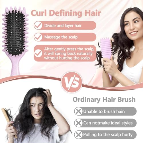 Image of Curly Curved Vented Hair Brush for Women & Men | Hollow Airflow Comb | Flexible Detangling Bristles with Comfortable Grip Handle | Blow-Dry Support & Scalp Massage Brush - Lavender