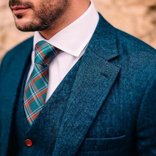 Image of Barry.Wang Plaid Ties Mens Silk Necktie and Tie Clip Checkered Tie for Wedding Party Business Formal