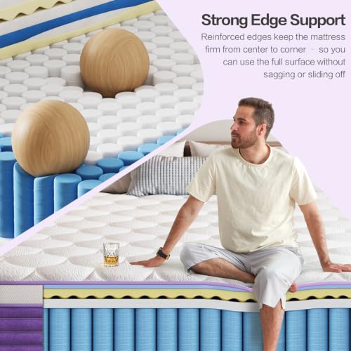 Image of Queen Size Mattress, Memory Foam 14 Inch Mattress in a Box, Fiberglass Free, CertiPUR-US Certified Safe Foams & Fabric, Individual Pocket Springs, Pressure Relief, Queen Mattress