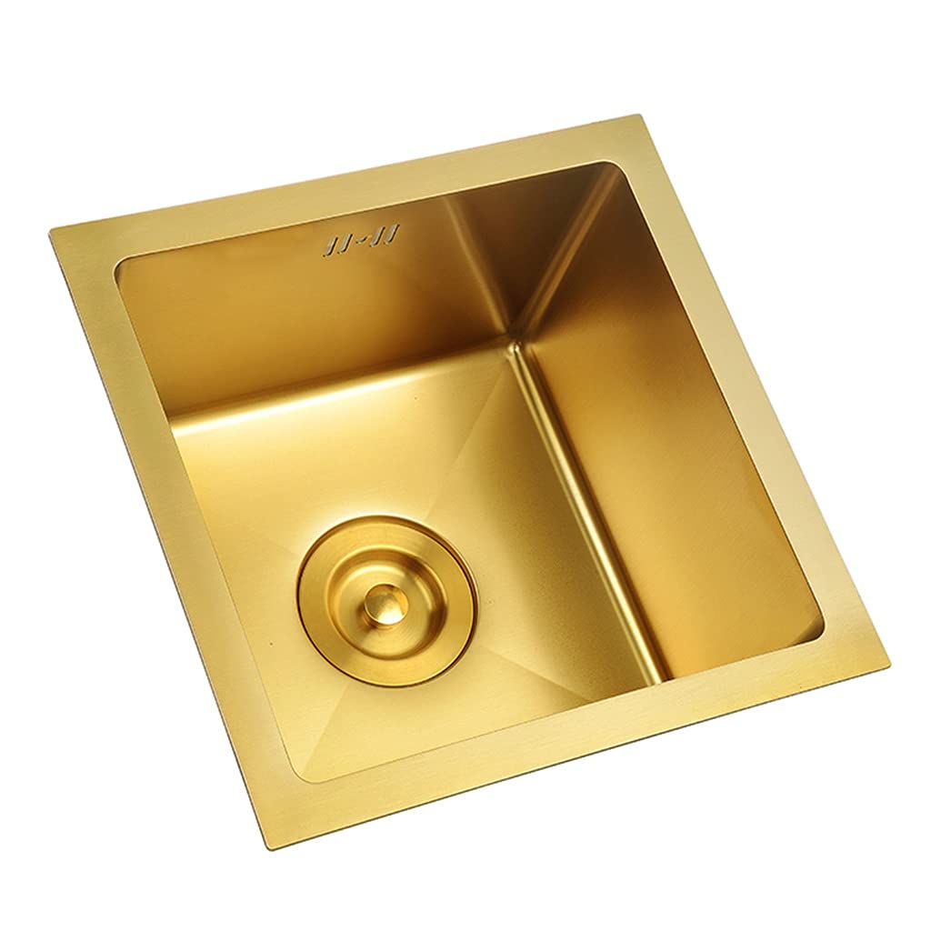 ZQFHSX Kitchen sink Golden Square ​Single Bowl ​Bar Prep, 304 Stainless Steel, Gold Sink, Drop-In Or Undermount installation (Color : Gold, Size 36×36cm)