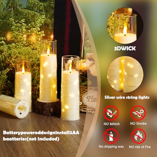 Image of Sasigeiaa Flameless Candles with Embedded Star String - Battery Operated LED Candles, with Remote,12 Ivory Flickering Candles for Christmas, Weddings, Home Decor & Party,(D 2.3 inchxH 5 inch 6 inch 7 inch)